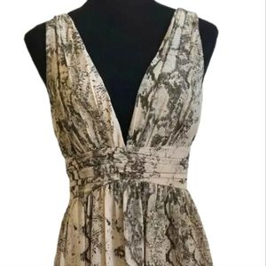 H&M Tan & Gray Snakeskin Print Sleeveless Lined Midi Dress, 2 Tag, 0 Fit